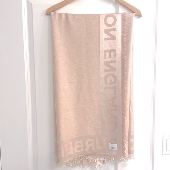 Authentic Burberry Monogram Silk Wool Large Square Scarf - Picture 6 of 14